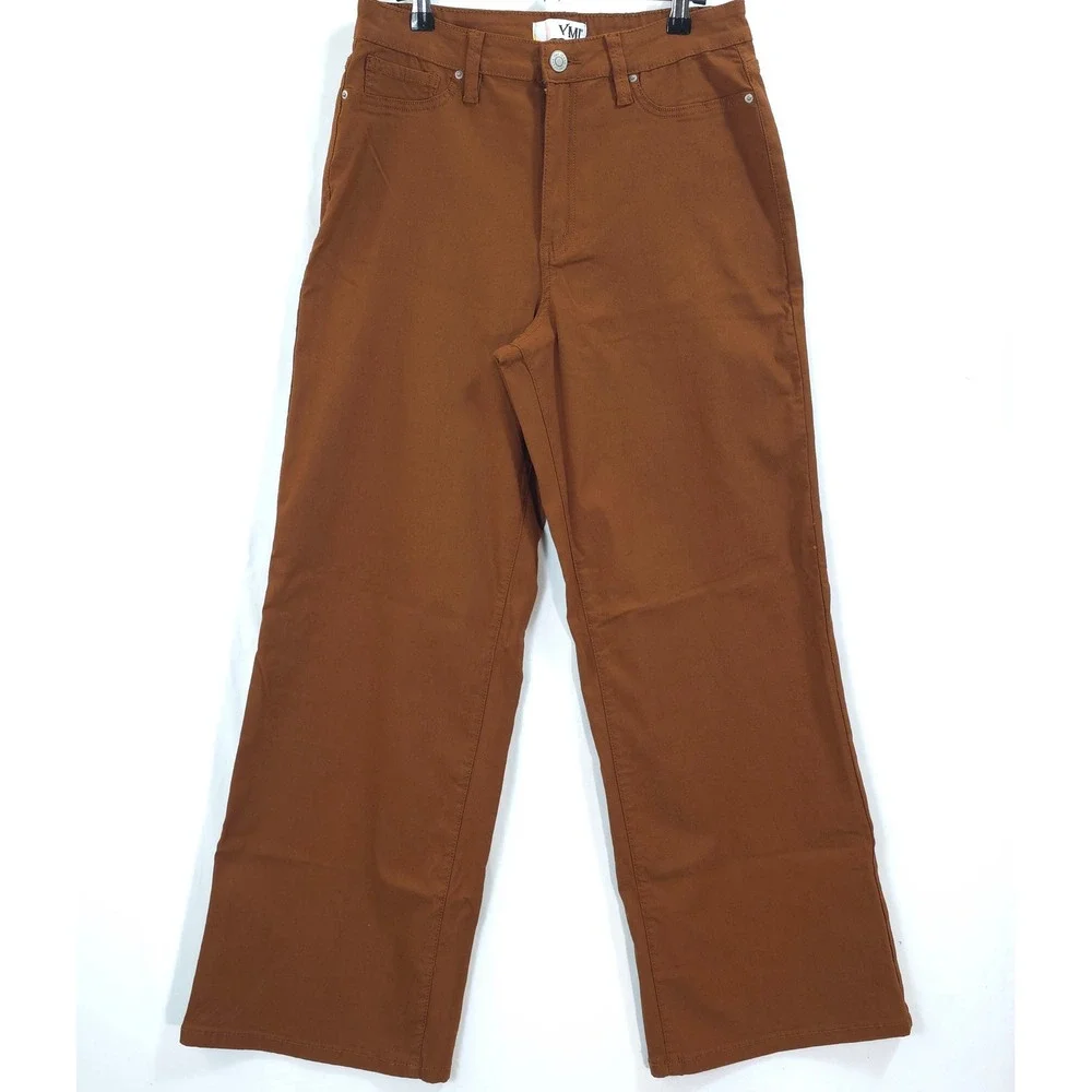 YMI Wide Leg Pants High Rise Stretch Rust Brown Women L Dark Academia Casual